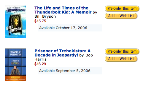 #9 on the pre-ordered memoirs, right behind Bill Bryson! #9 on the pre-ordered memoirs, right behind Bill Bryson!
